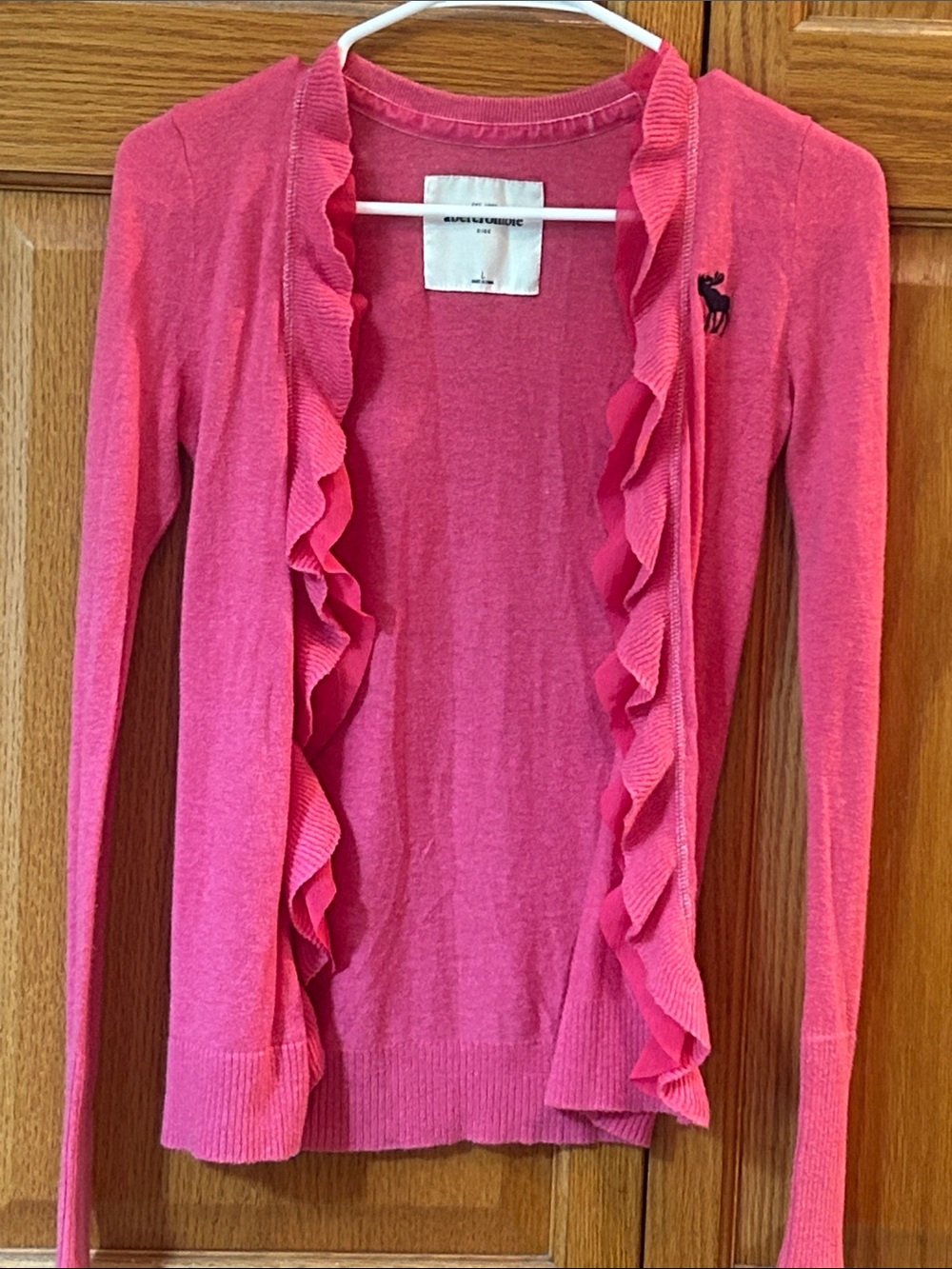 Abercrombie & Fitch Pink Ruffle-Front Cardigan